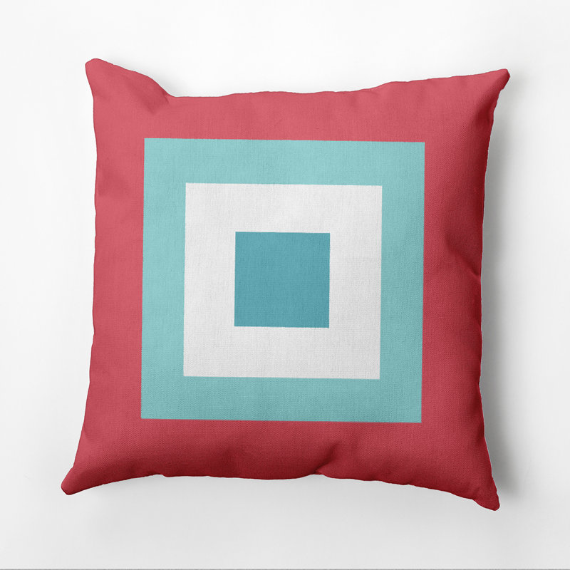Housse et insert de coussin géométrique carré, H 16 po x l 16 po, Corail / Bahamas