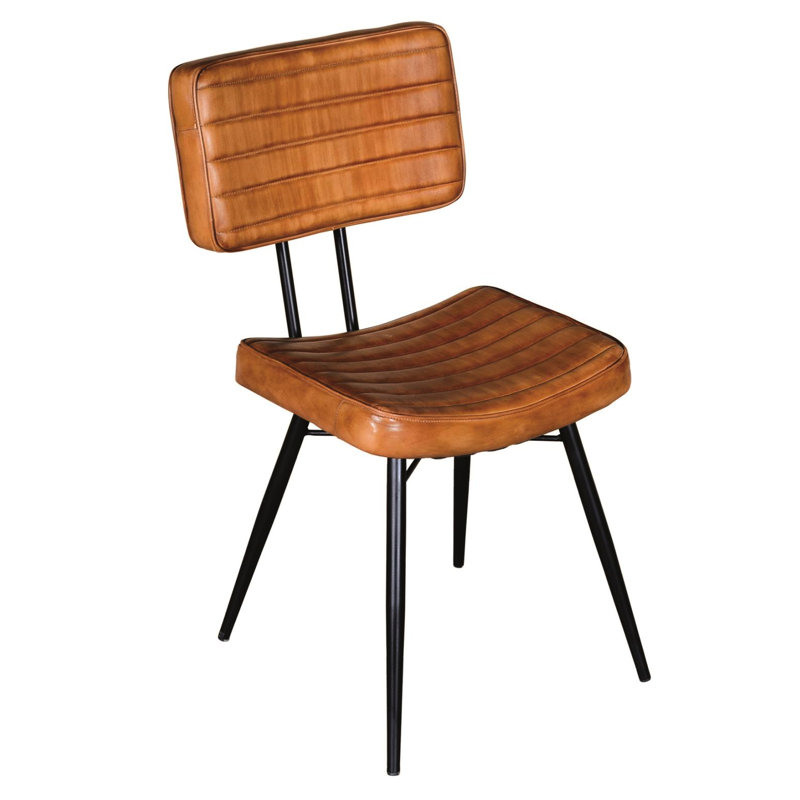 2 chaises d'appoint en cuir brun clair avec support stable en métal noir - salle à manger de 2 personnes