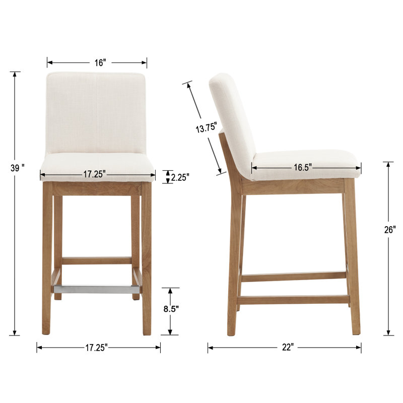 Alayha Upholstered 26'' Counter Stool with Solid Wood Frame, Beige