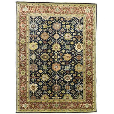 Navy Blue Geometric Transitional 9X12 Chobi Oriental Rug | Exact Size: 8'9 X 11'11
