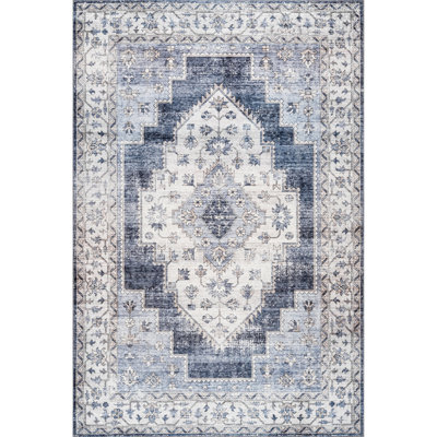 Tapis décoratif lavable en machine pour salon Eckles Medallion
