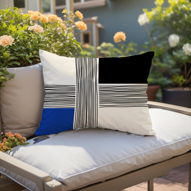 Cassie Abstract Spun Polyester Outdoor Reversible Throw Pillow, Navy Blue, 14"H x 20"W