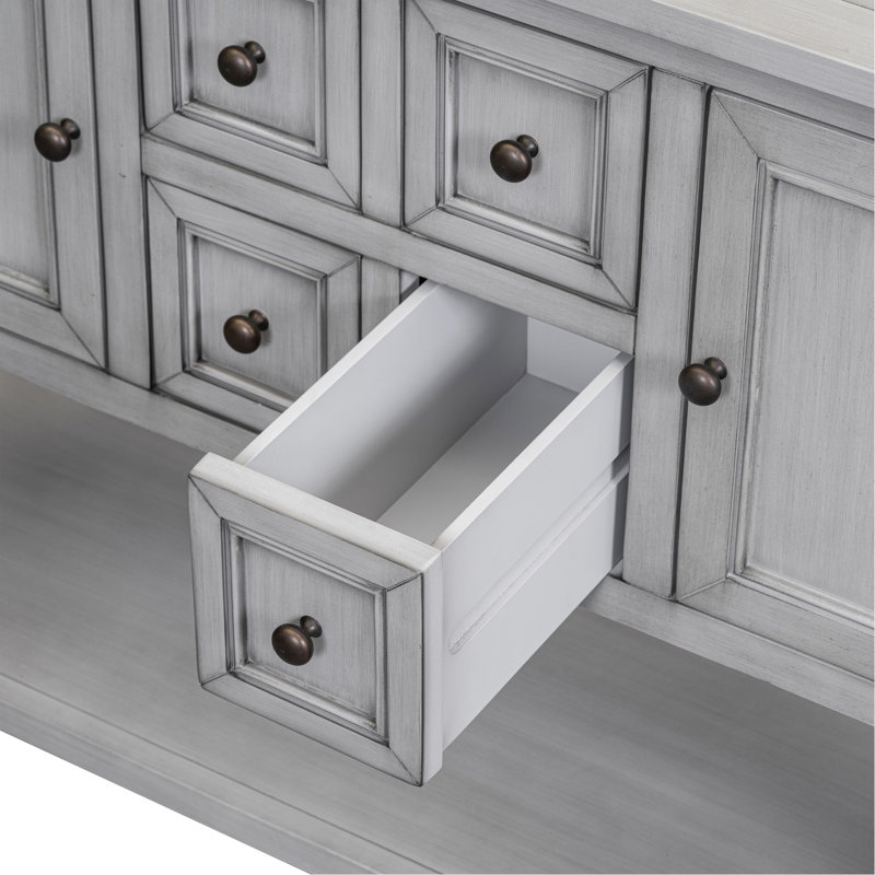 Console rétro avec quatre petits tiroirs et une tablette inférieure pour les salons, les entrées et les cuisines (gris antique)