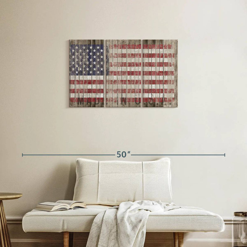 Drapeau américain Borges, grunge en bois, H 20 po x l 33 po