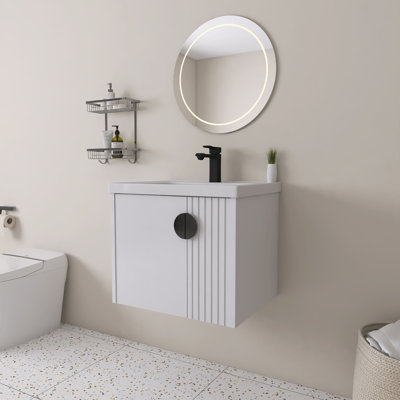 Ensemble de meuble-lavabo mural simple 24 po avec couvercle en céramique Germina