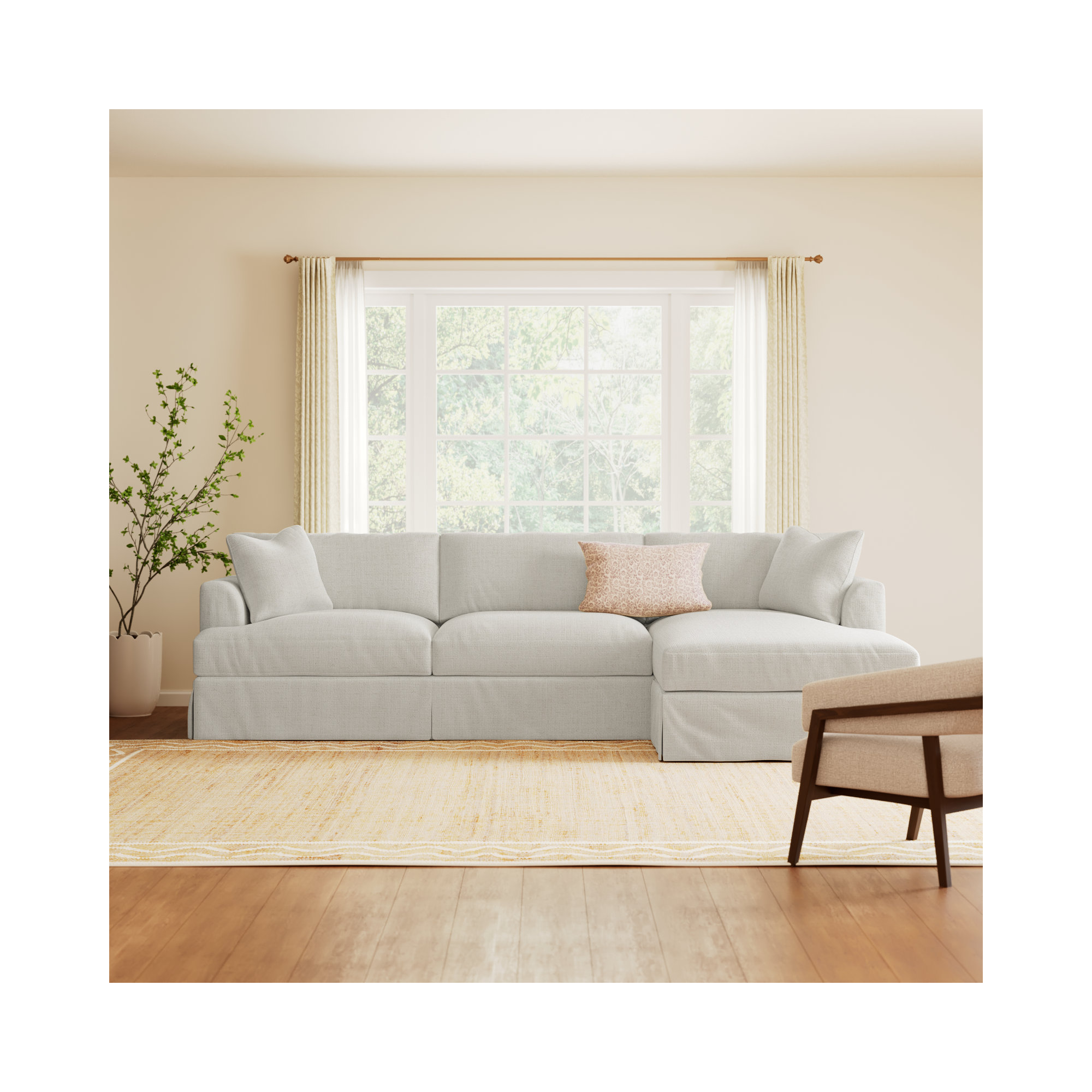 Lucia 128" Wide Down Cushion Sofa & Chaise, Bevin Natural Linen Blend, Right Hand Facing
