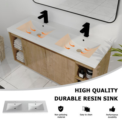 Meuble-lavabo mural 48 po avec lavabo double, charnière de porte à fermeture en douceur (ensemble KD)