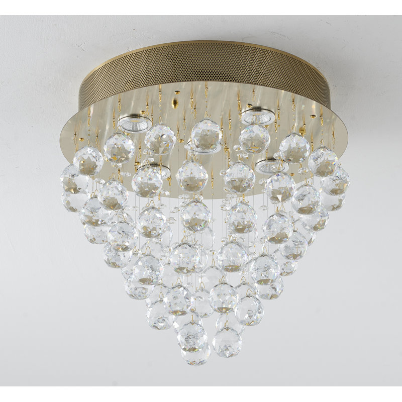 Gentian Modern 6 Light Crystal Flush Mount, Brass