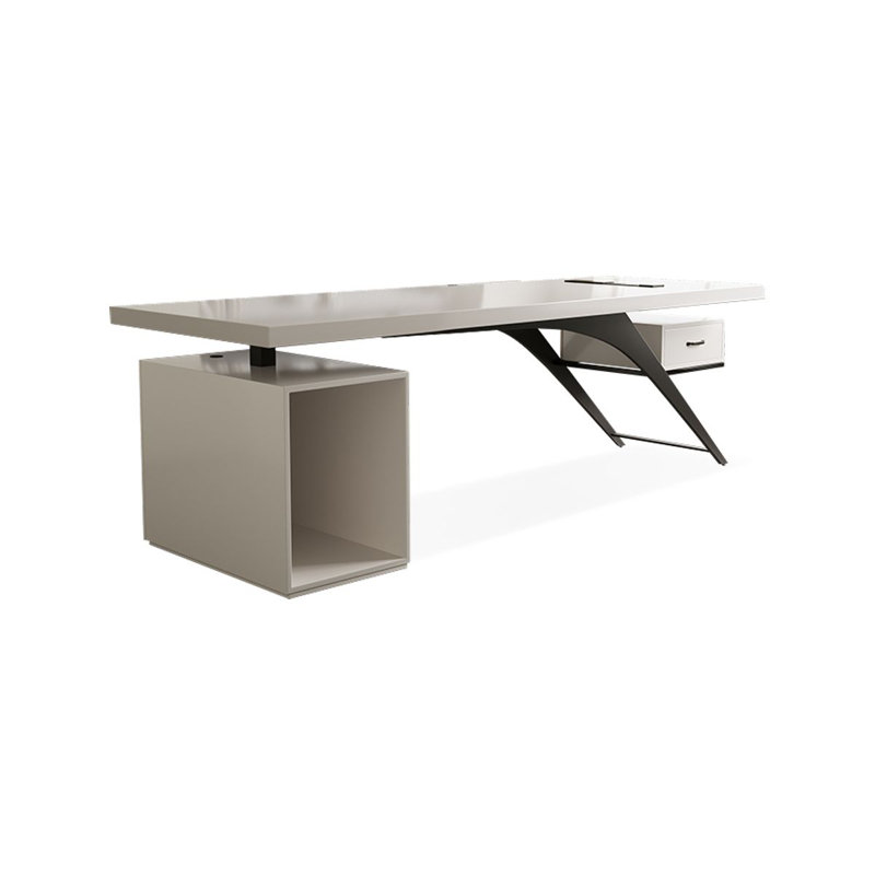 Bureau blanc rectangulaire en bois massif avec 1 tiroir, bureau