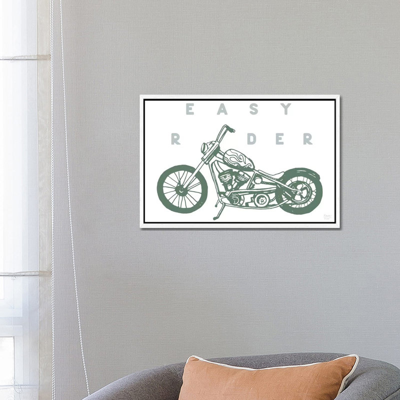 Easy Rider Motorcycle - Print on Canvas, 45.72cm H x 66.04cm W x 3.81cm D, White Floater Framed