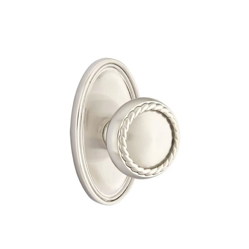 Ensemble de boutons de passage Emtek avec bouton ovale Roestte et corde, Nickel satiné