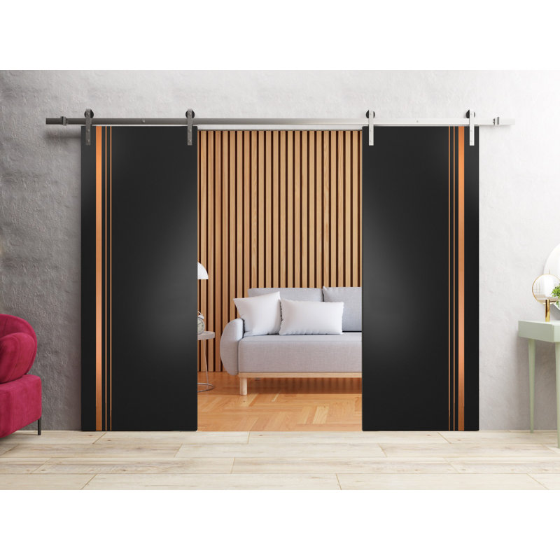 Portes françaises en bois manufacturé 1010, Noir mat, 72 po x 96 po