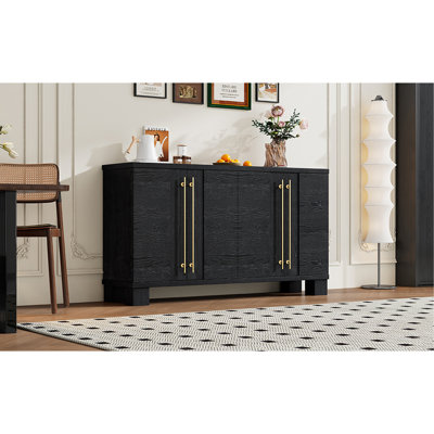 Sideboard Buffet Cabinet with Storage, Wood Sideboard with Adjustable Shelves and Gold Handles for Kitchen, Dining Room and Living Room (Black)
