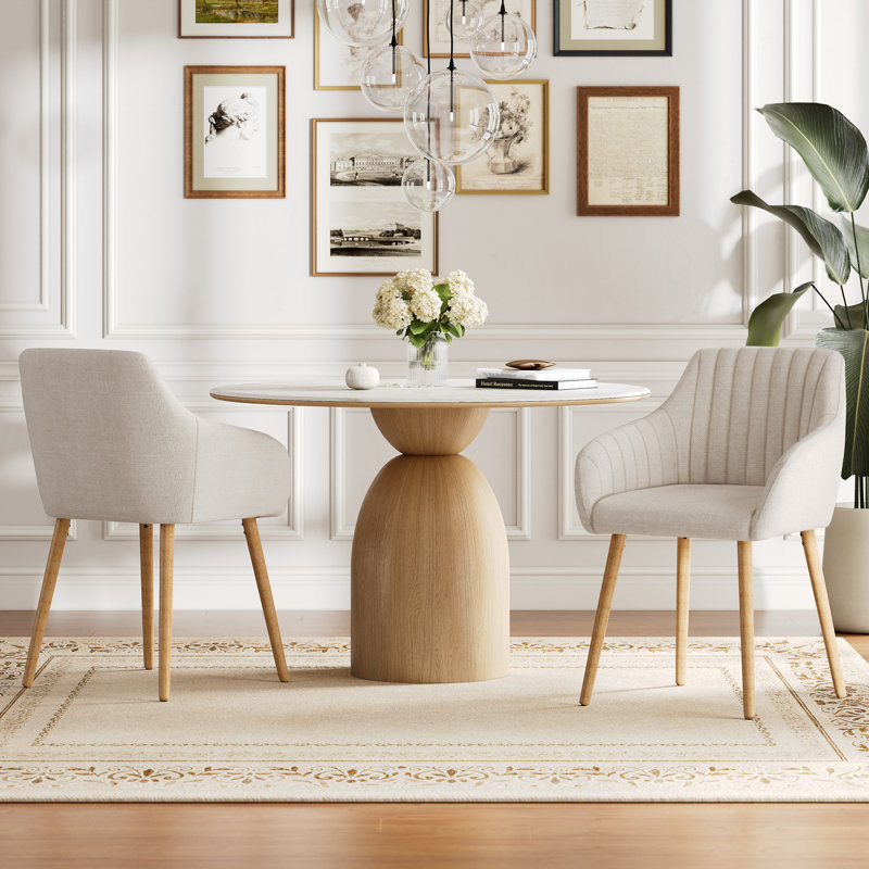 49.5cm H Upholstered Dining Chairs With Wooden Legs, 2, Beige Linen/Natural