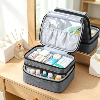 Lot de 2 trousses de voyage à double compartiment pour médicaments, organisateur portatif pour flacons de pilules vides, étui de rangement pour premiers secours avec séparateur amovible, violet