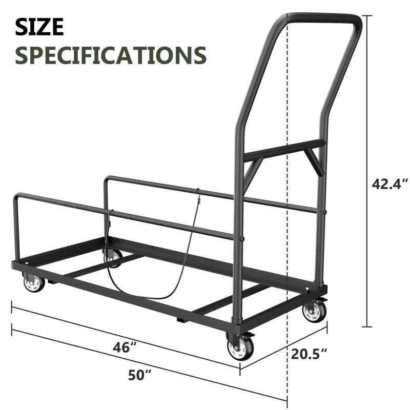 Chariot de rangement pliant pour chaise avec rails latéraux bas et roues verrouillables, chariot 25 chaises robuste pour les espaces d'églises, d'écoles, de mariages et d'événements