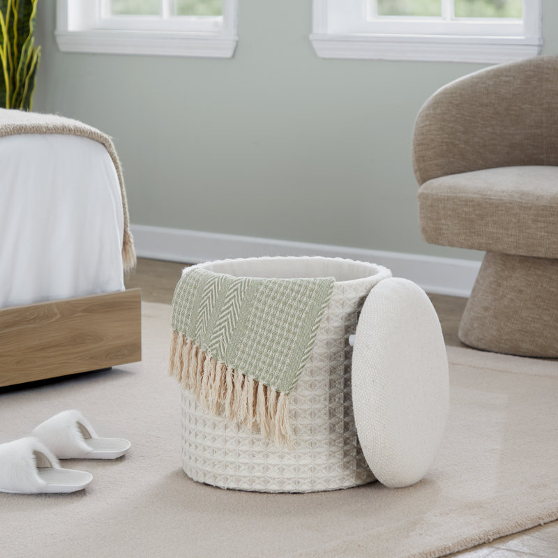 Repose-pieds de rangement 18 po en laine ivoire avec texture tissée 3D