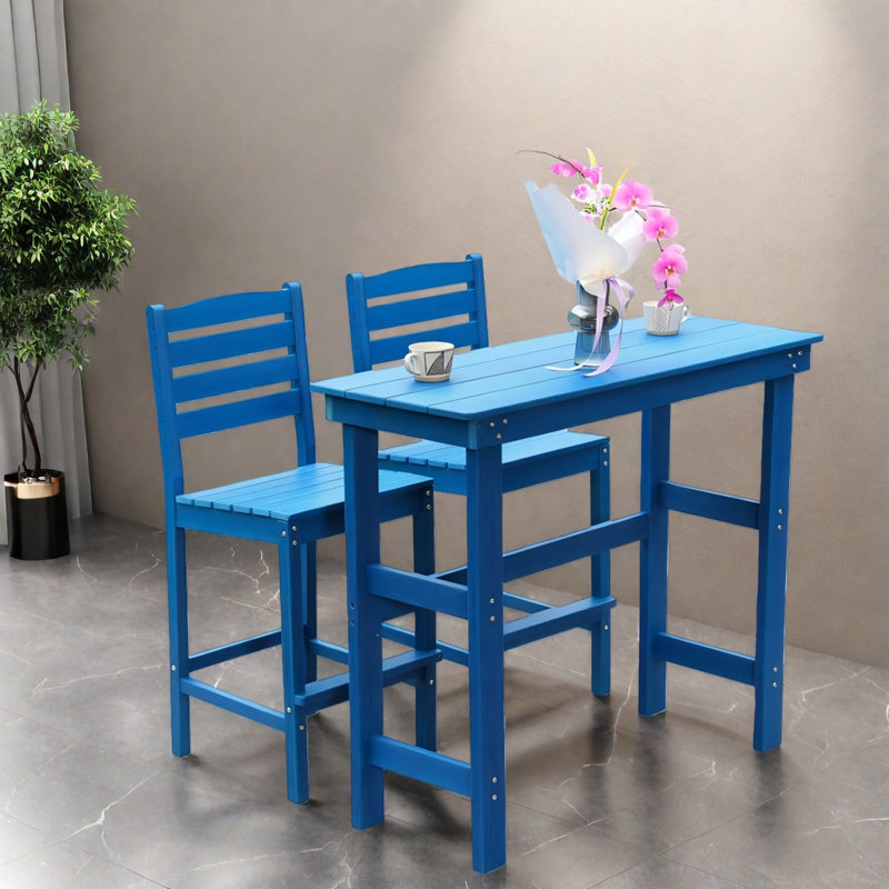 Ensemble de table de salle à manger durable en PEHD, mobilier d'extérieur bleu lac, pour jardin et patio