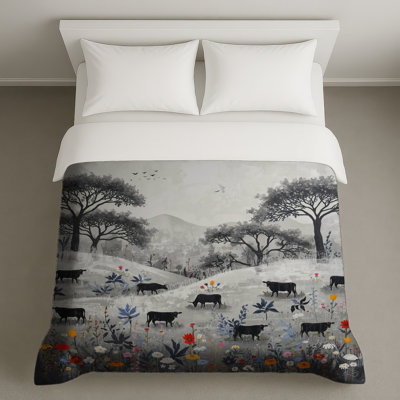 Cows In Black White Landscape Duvet Covers
