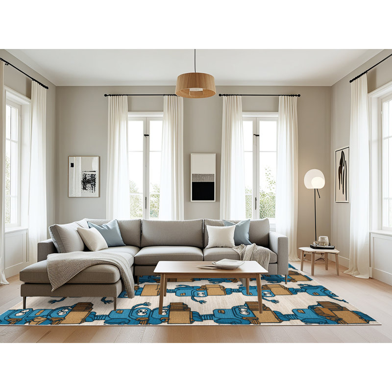Tapis beige lavable à la machine, Rectangulaire 8 pi x 12 pi