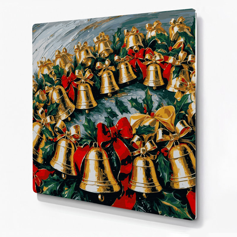 «Christmas Christmas Bells», art mural en métal brun, H 16 po x l 16 po