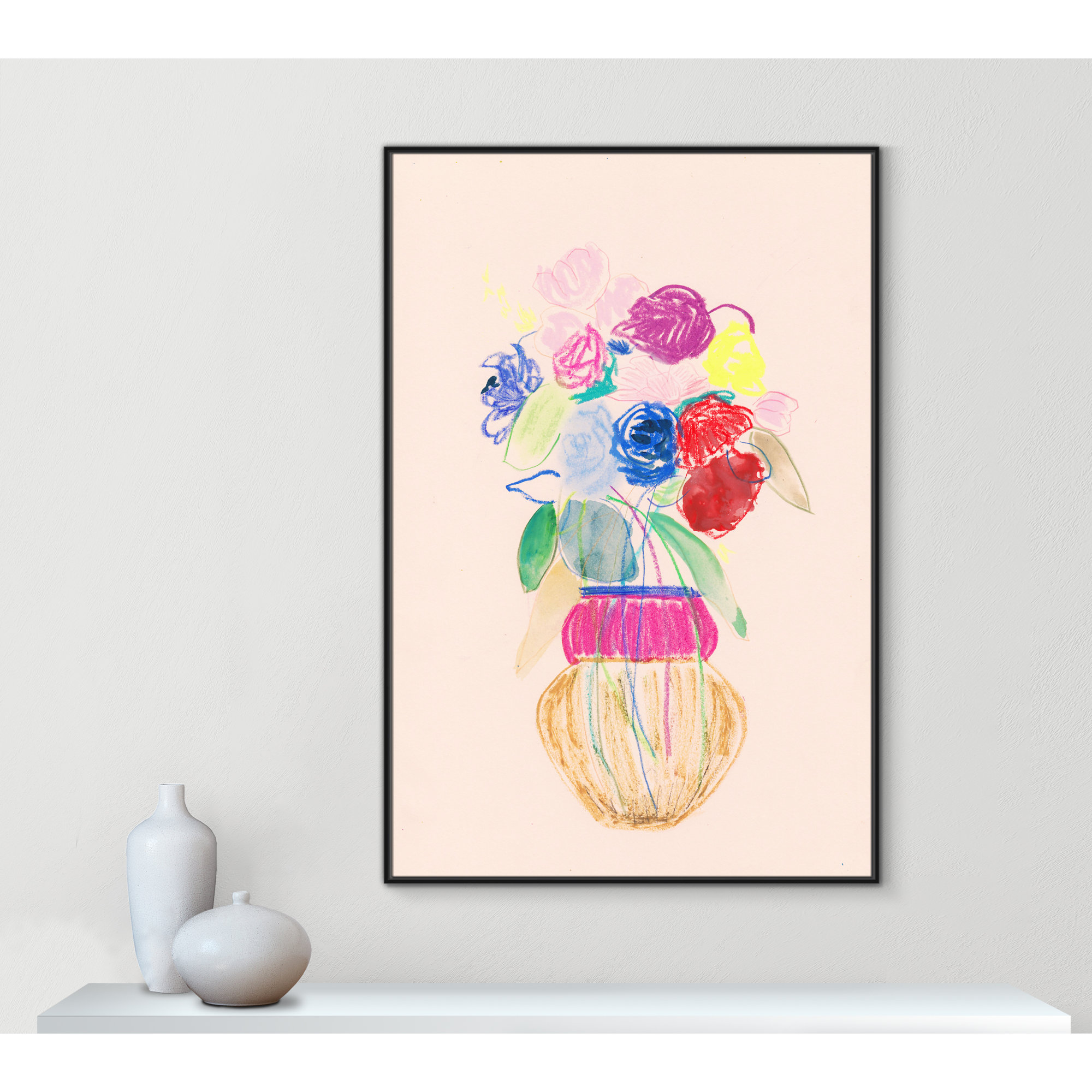 Simple Floral II Print by Bea Dina, Black Floater Framed Canvas, No Mat, 61.5" H x 41.5" W x 2" D