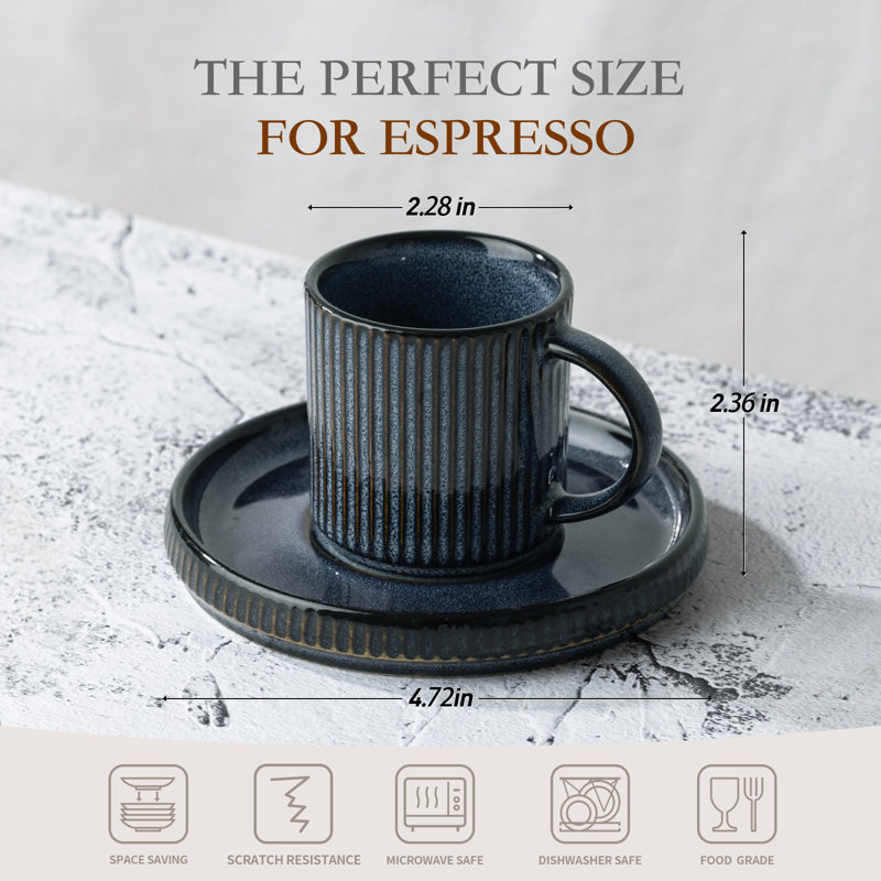 Ensemble de 4 tasses à espresso et soucoupes en grès (ensemble de 4), Bleu nébuleuses