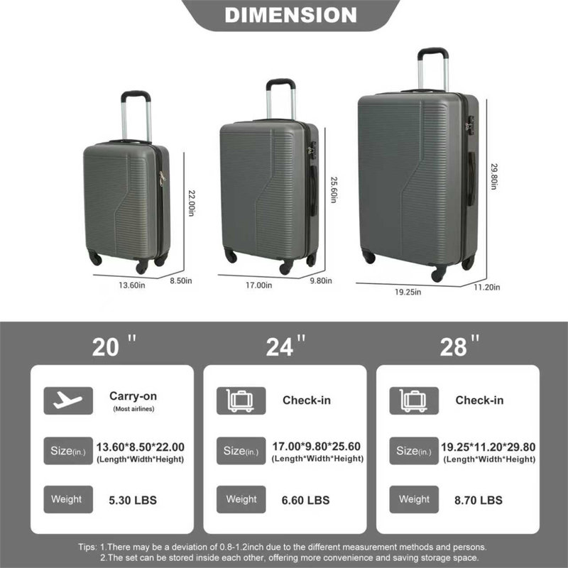 Valise légère et durable en ABS avec roulettes 7 pièces