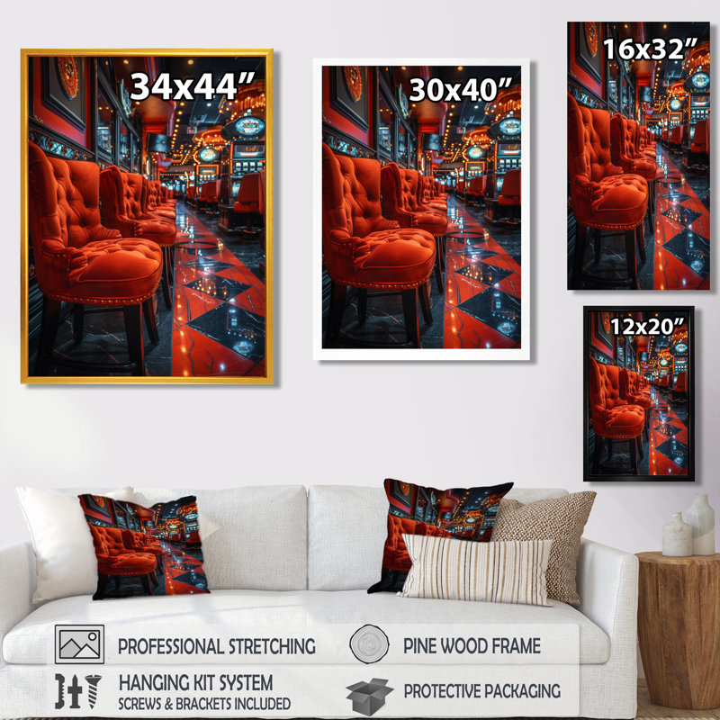 Rouge, noir, vibrant, vice Casinos I - Casinos, Gold Floater Framed, H 40 po x l 30 po