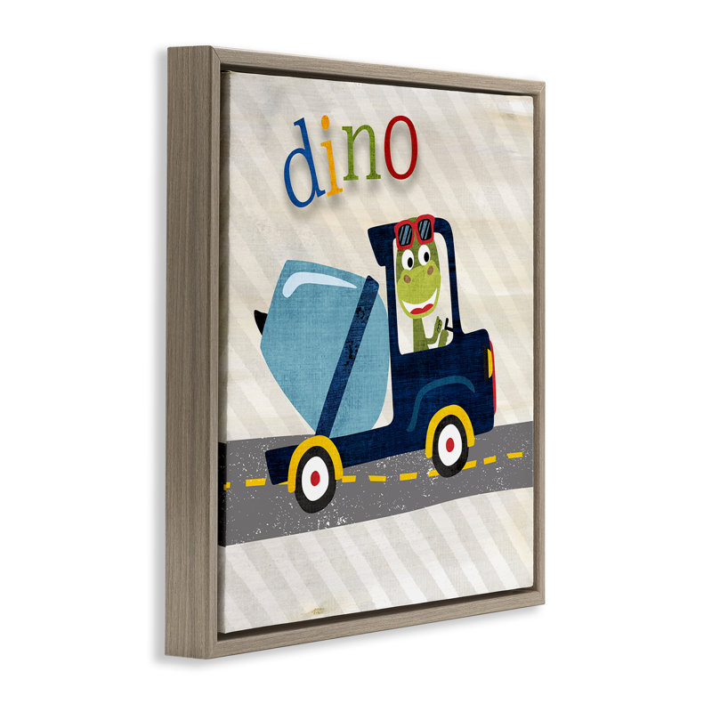 Dino dans un camion de construction, H 18 po x l 18 po, Cadre flottant orme Montalcino