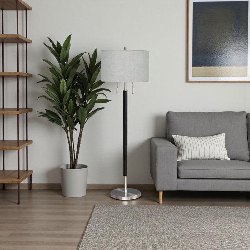Patwin 60"H Floor Lamp, Nickel Metal & Grey Shade