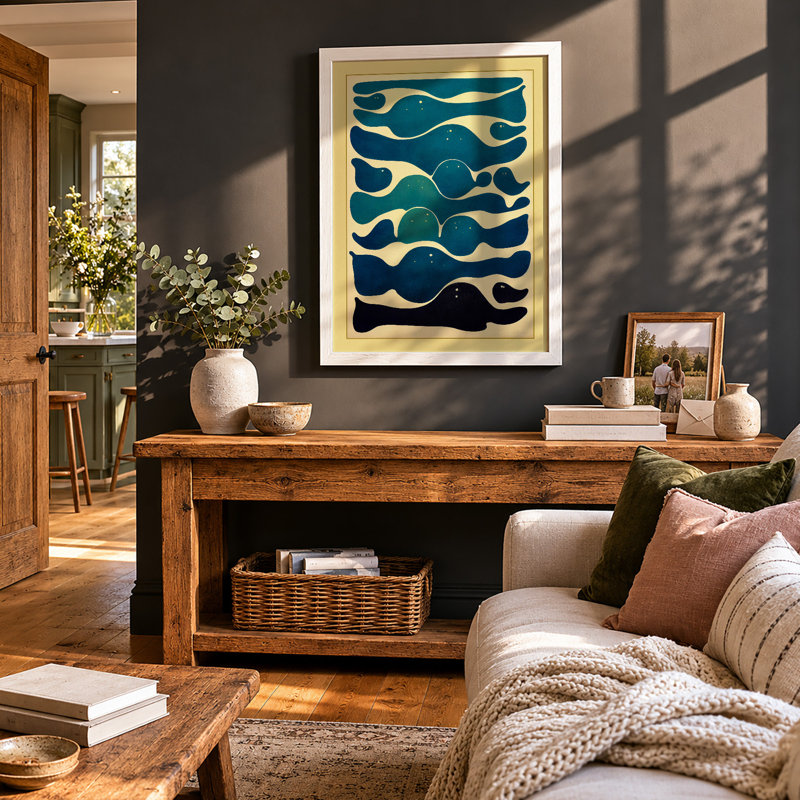 Whales in Water Coastal 1 Piece Single Picture Frame Wall Art, A4 - 29.7 x 21.0 cm, White