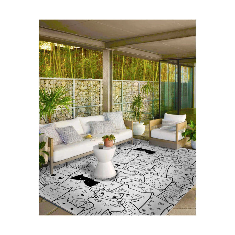Cartoon Geometric Themed Patterned Woven Base Carpet And Washable Carpet, Rectangle 4'8" x 6'7"