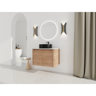 Meuble-lavabo mural écologique avec contreplaqué, conception moderne pour les salles de bain élégantes
