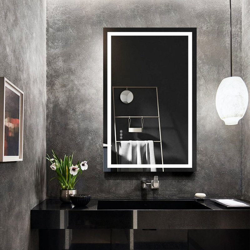 Miroir de salle de bain sans cadre à DEL avec lumières, miroir de salle de bain mural avec anti-buée, multifonction, 3 lumières à intensité variable, fonction de mémoire