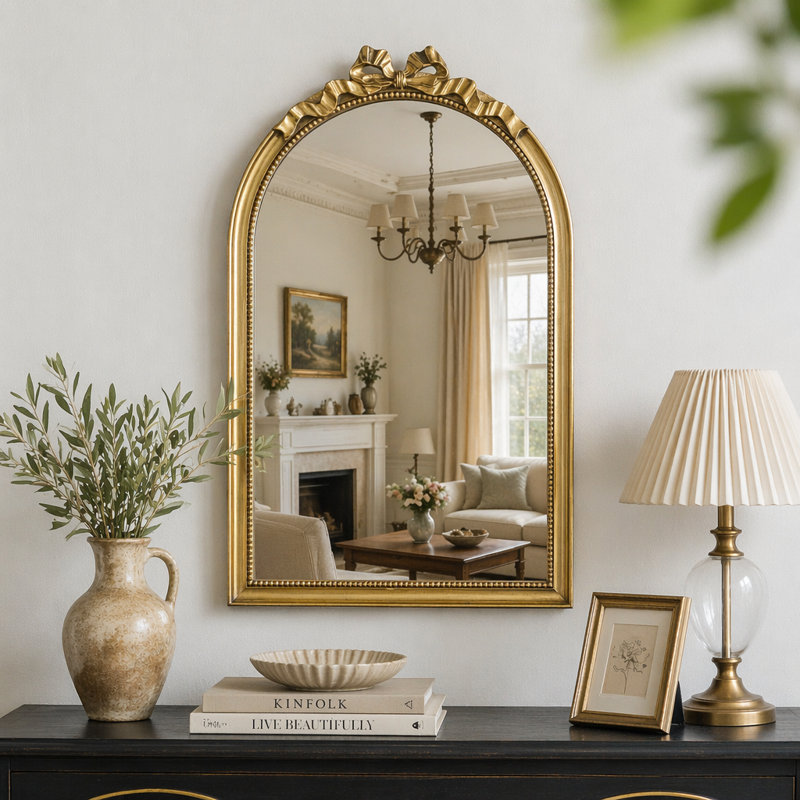 Miroir arqué de style baroque, 23,6 po x 37,3 po