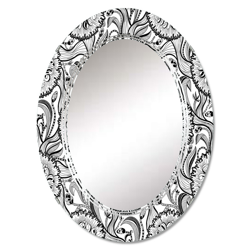 Monochrome Shapes III - Miroir mural à motif ovale, 36 po x 24 po