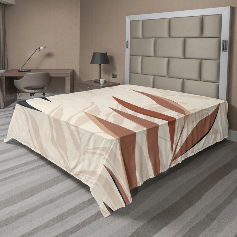 Drap plat moderne de style bohème Ambesonne, Full Flat Sheet, Vert fougère / motif floral vermillon pâle
