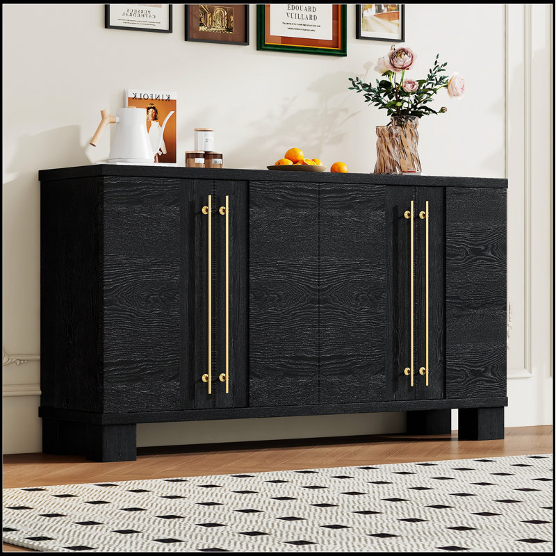 Buffet en bois avec tablettes réglables et poignées pour la cuisine, la salle à manger et le salon, Noir