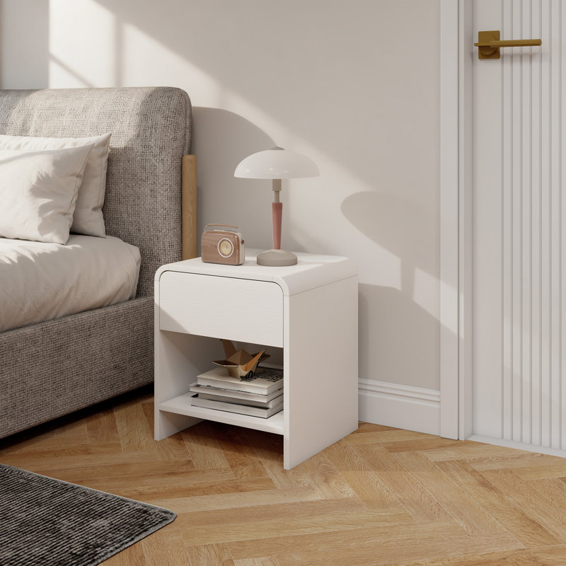 Table de chevet, ensemble de 2, table de chevet avec coins arrondis, blanc