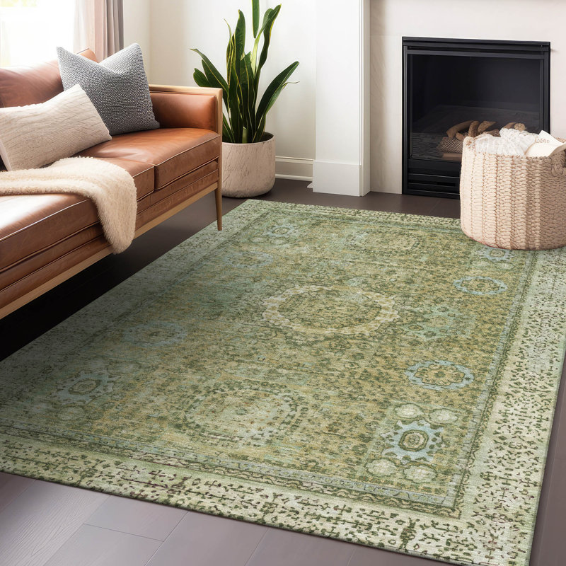 Tapis de sauge Xhevrie intérieur / extérieur lavable à la machine, Rectangle 9 pi x 12 pi