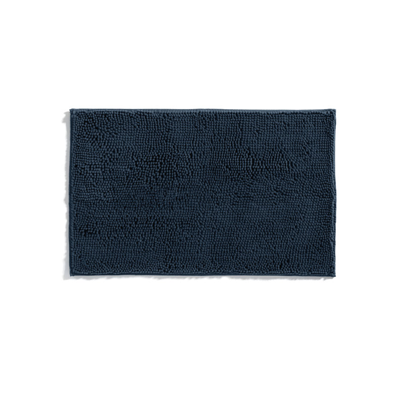 Soft Absorbent Chenille Bath Mat Rug with Anti-Skid Rubber Backing, Navy, Single - 34" L x 21" W