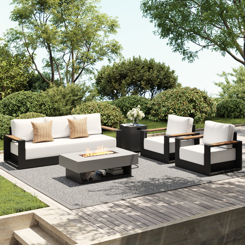 5 - Person Outdoor Conversation Set With Fire Pit Table, Dark Gray