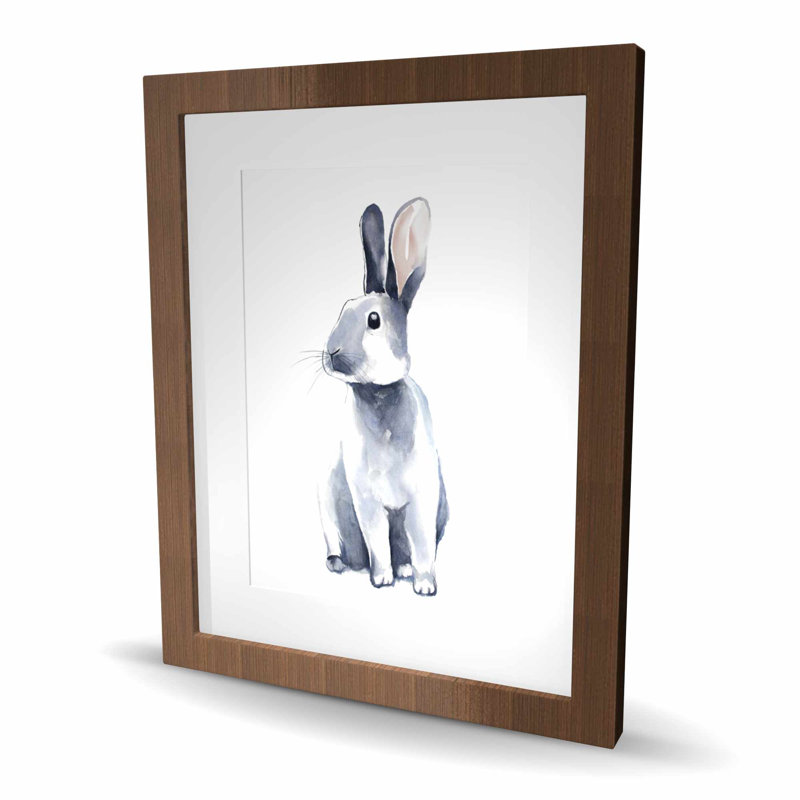 Gray Curious Rabbit - Framed Matted Print for Home Decor