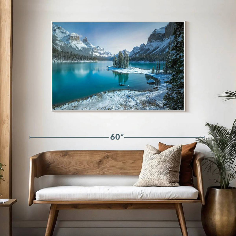 Spirit Island en hiver, Cadre flottant blanc, 46 po x 31 po