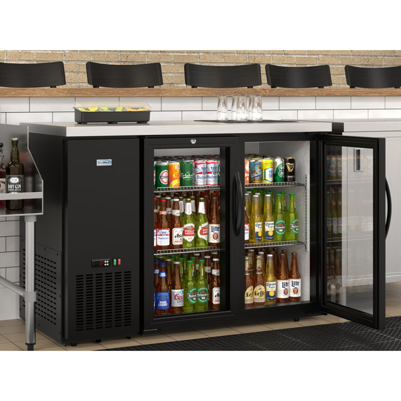 Réfrigérateur commercial de 47 po à deux portes avec deux portes en verre avec condensateur latéral et compresseur, éclairage DEL, 11 pi³ Capacité de pieds en noir (km-BC-2GD-SCBK)