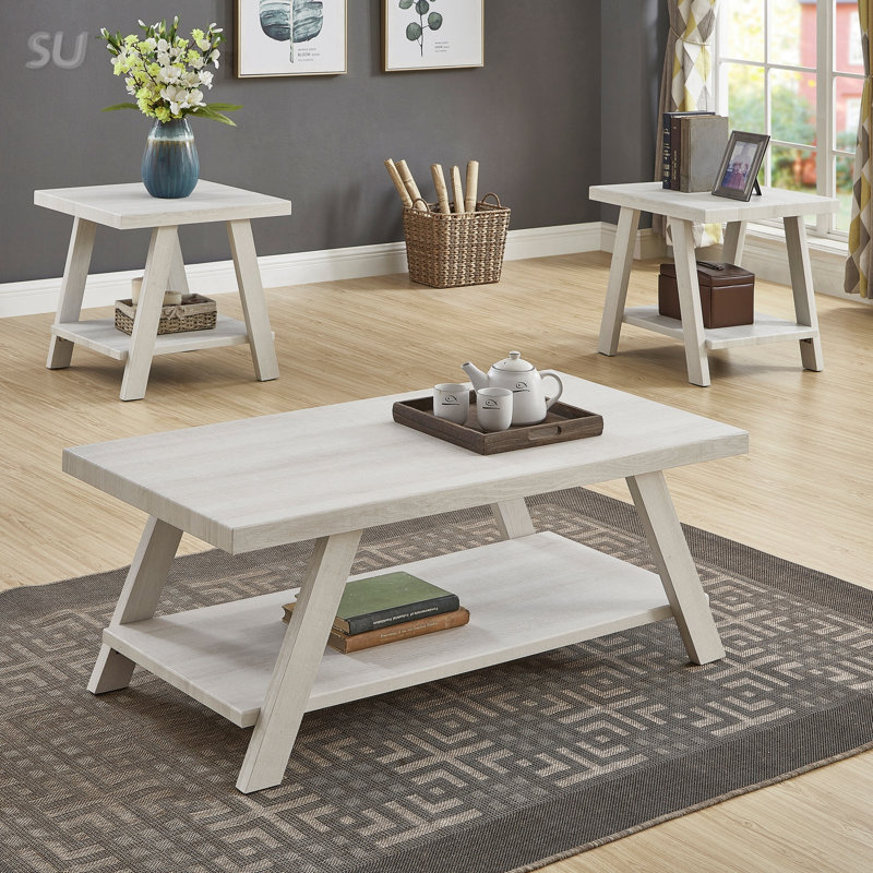 Ensemble de tables basses Contemporary Wood, Blanc, Blanc
