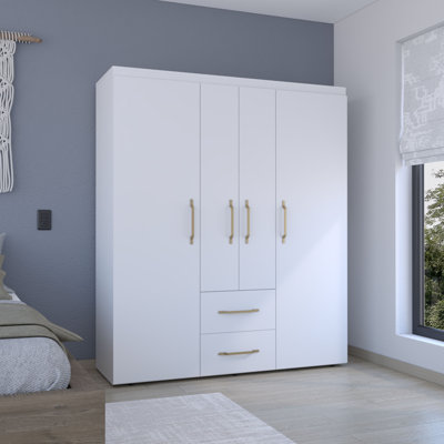 Bariloche Wardrobe, Multi-Section Storage with Hanging Rods, Shelves, and 2 Drawers White, 59.2 x 19.8 x 70 Inches, Particle Board, 1 Piece