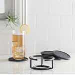 Flex Stainless Steel Round 6 Piece Coaster Set With Holder