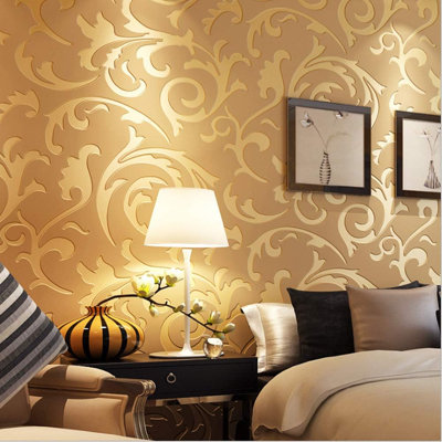 Q QIHANG Papier peint non tissé à motif de feuilles européennes de style européen minimaliste pour le salon et la chambre à coucher